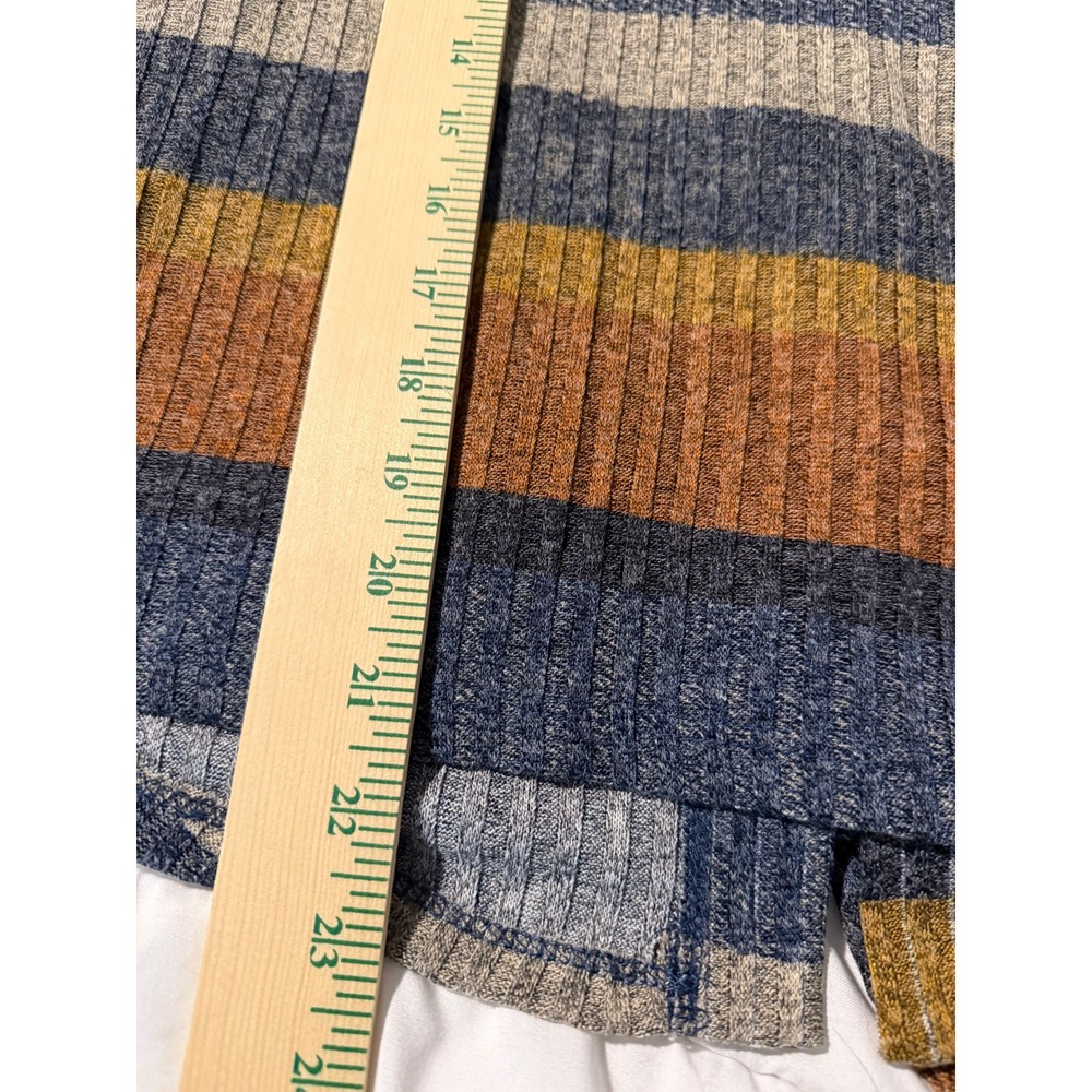Boho Ariella Womens Striped Ribbed Cowl Neck Sweater Lace Up Back Multi Color L - Picture 9 of 12